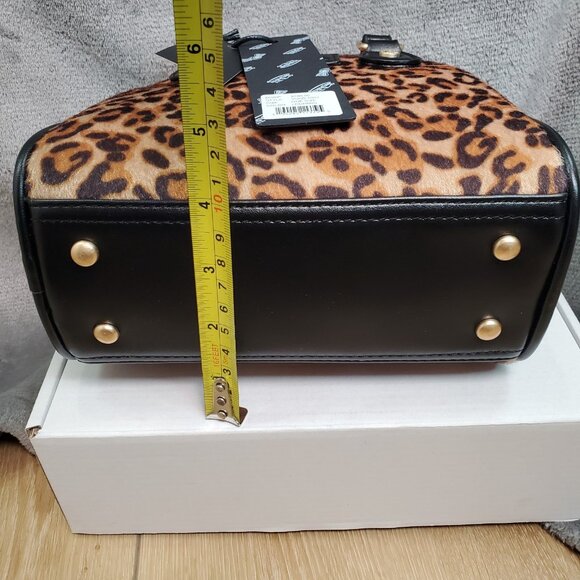 New VON DUTCH Leopard Pony Hair Bowling Bag Satchel Crossbody Handbag Black Logo - Picture 10 of 12